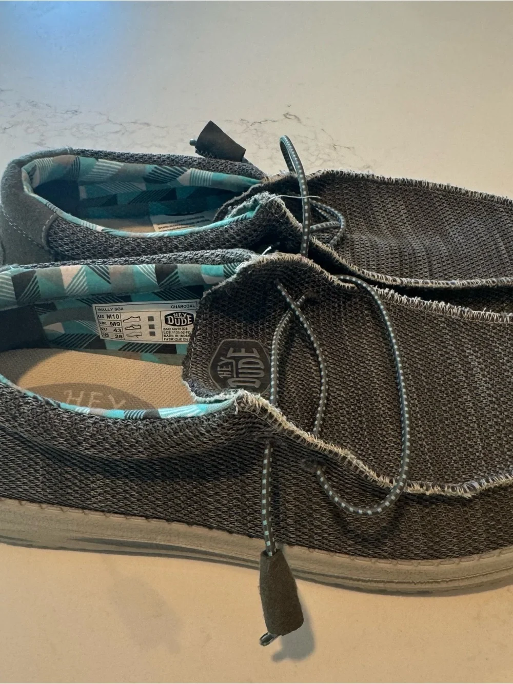 Hey Dude Men’s Charcoal Black Woven Slip-On Loafers excellent condition